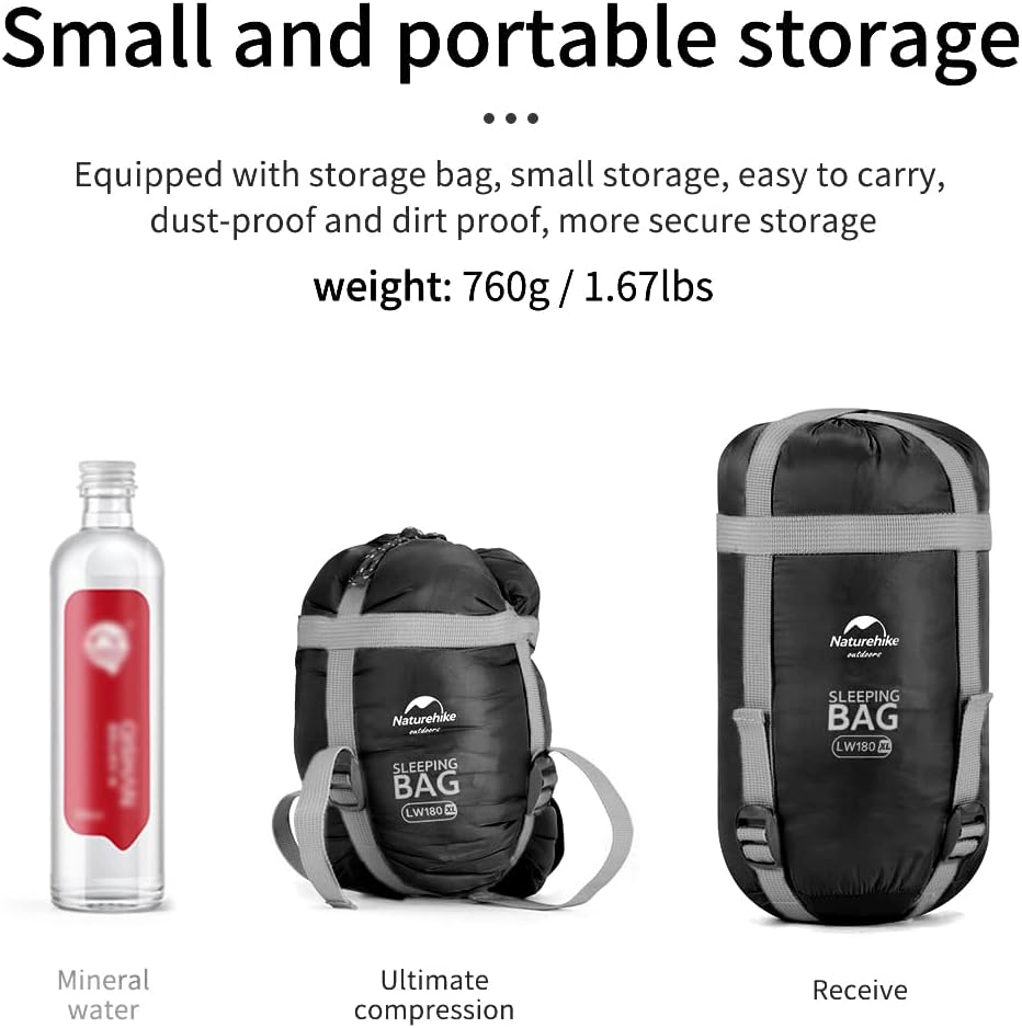 Naturehike Lightweight Compact Sleeping Bag, Envelope Ultralight Backpacking Sleeping Bag Portable, Waterproof, Comfort with Compression Sack for Cold&Warm, Camping, Traveling, Hiking