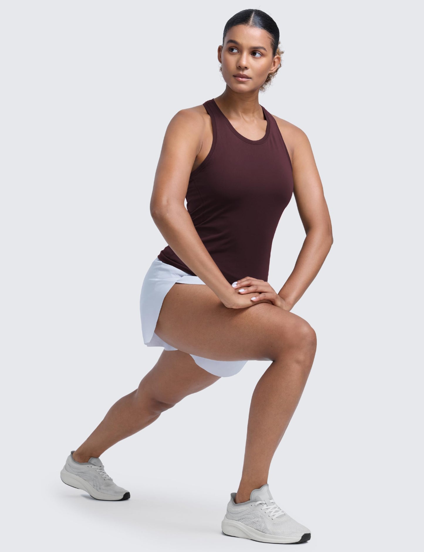 CRZ YOGA Seamless Workout Tank Tops for Women - Athletic Running Gym Sleeveless Shirts Crewneck Racerback Breathable Ripe Plum Medium