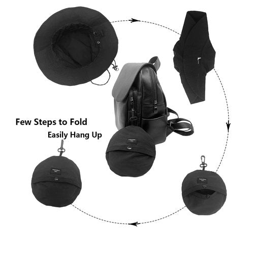 woogwin Waterproof Bucket Rain Hat with Chin Strap Quick Dry Packable Boonie Sun Hat Safari Hat UV Protection(Black)