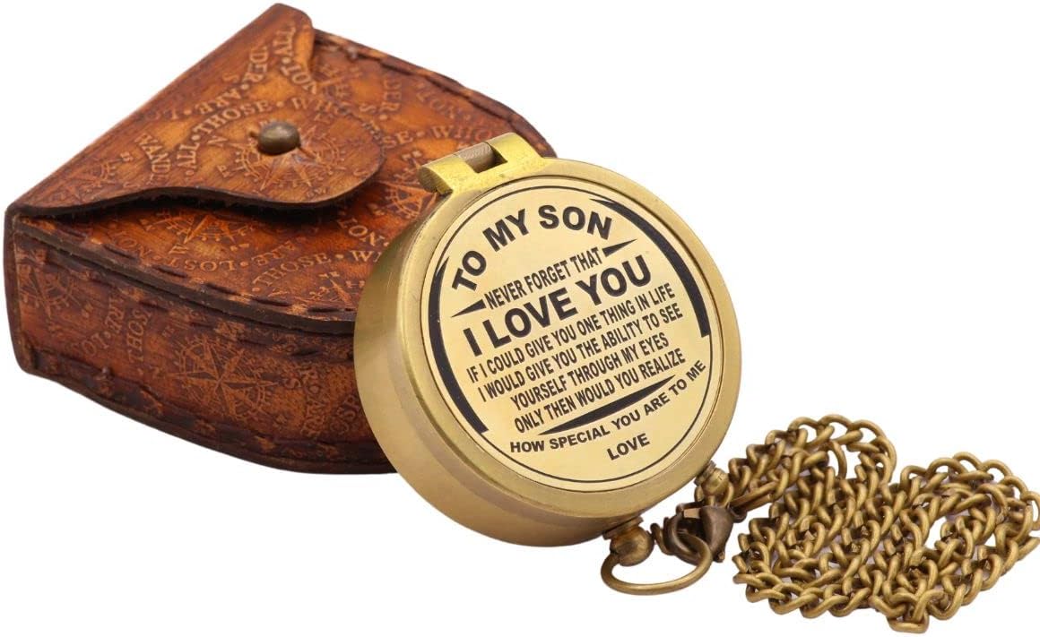 Engraved Dad to Son Compass - I Love You Gift for Son's Birthday, Graduation, or Confirmation