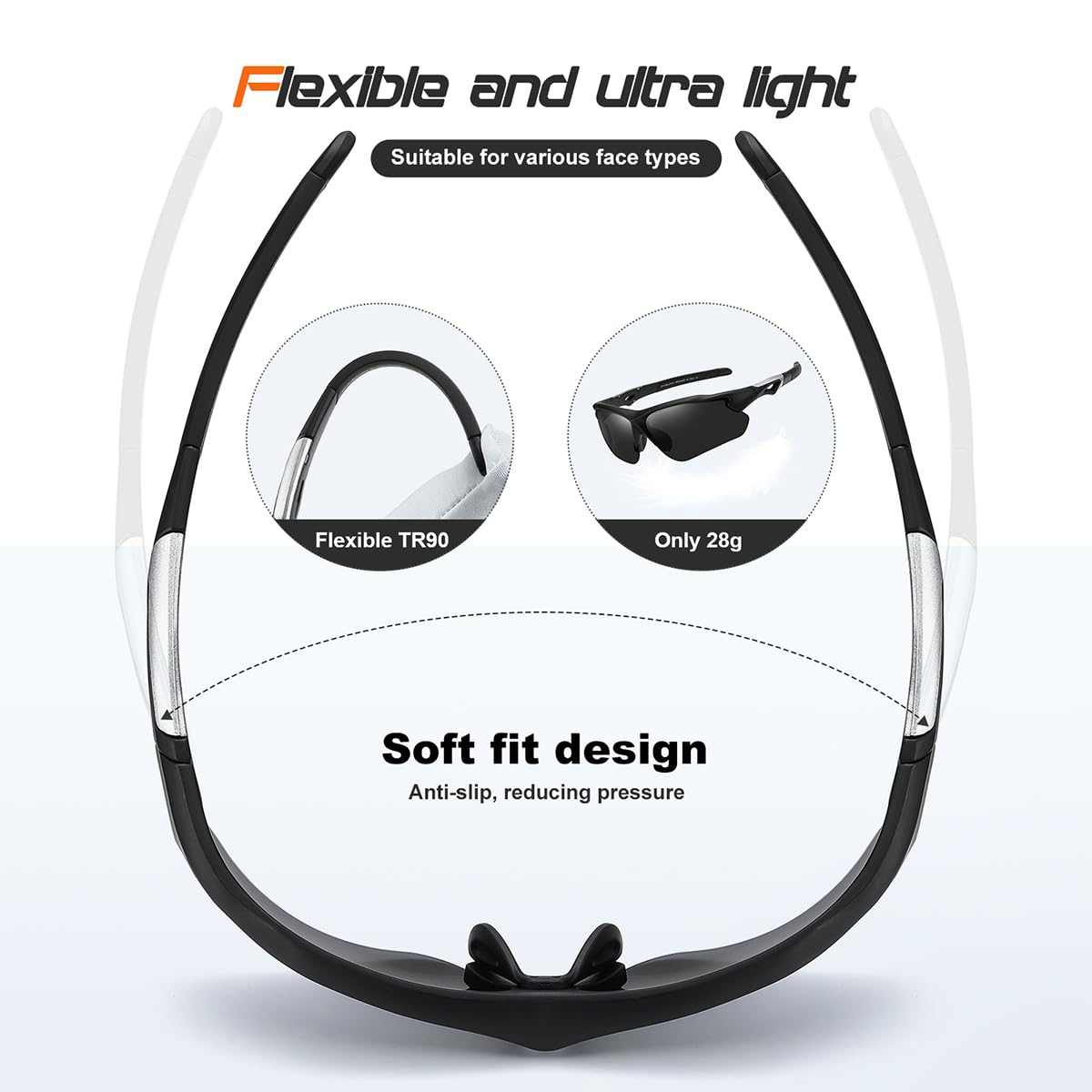 FAGUMA Polarized Sports Sunglasses for Men Women Fishing Cycling Running Golf Motorcycle TR90 Frame UV400 Protection