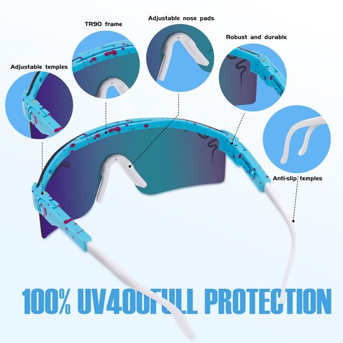 Wapreta Men and Women Baseball Pit Vipers Sunglasses Youth Fishing Golfing Mountaineering Riding Adjustable Polarized Sunglasses (A1)