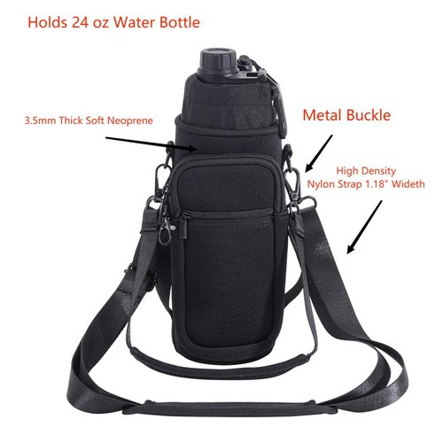 sunkey Water Bottle Carrier Holder Bag with Strap and Pouch Crossbody Water Bottle Sling Bag with Phone Pocket 32 oz for Walking Hiking (Black)