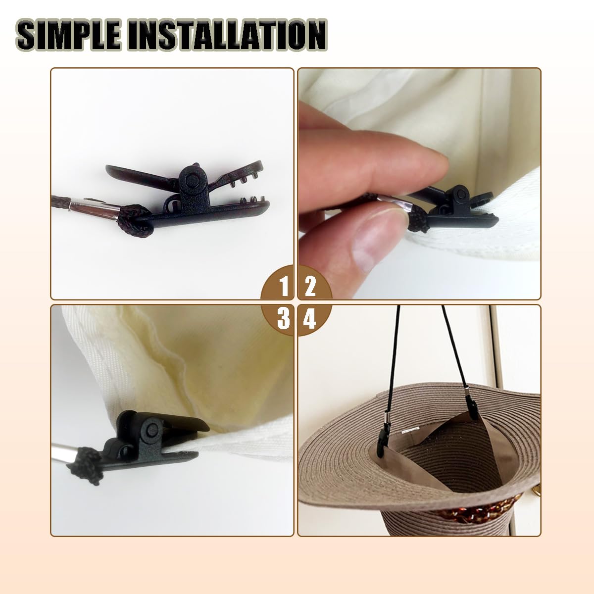 GAQWOK Hat Strap 2PCS, Adjustable with Clips, Very Suitable for Outdoor Activities, Anti-Lost and Anti-Wind (Black)