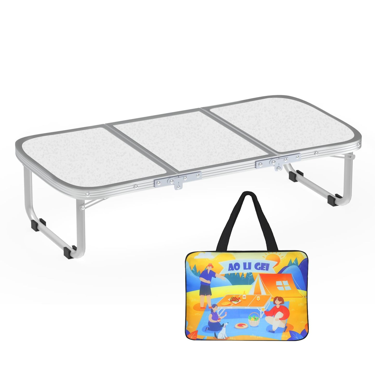 AO LI GEI Folding Camping Table Small with Storage Bag,Adjustable Height Portable Picnic Table,Upgraded Thickening Lightweight Outdoor Table Aluminum Legs (Sliver:15.7"x35.4", Height:10.6")