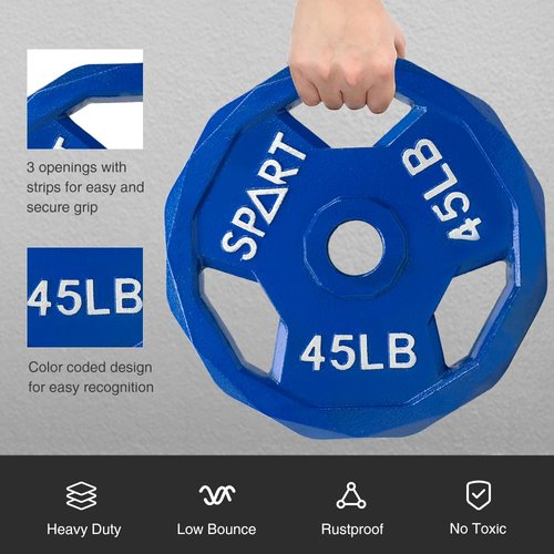 SPART Color Coded Weight Plate 2-Inch Cast Iron Tri-Grip Plate for Barbell,Solid Cast Iron Olympic Weight Plates for Strength Training, Weightlifting, Crossfit, 2.5LB, Pair