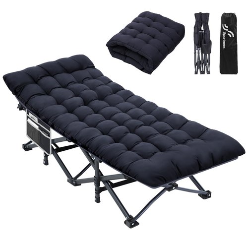 Sportneer Camping Cots for Adults: 1200D Double Layer Oxford Camping Cot with 2 Side Pockets - Heavy-Duty Comfort Cot Bed for Camping Travel Tent Day Outdoor & Home Guest, Ease of Setup