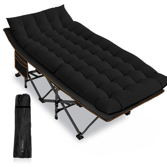 DRMOIS Camping cots, Oversized 32inch Width Portable Foldable Outdoor Bed for Adults Kids, Cot for Traveling Gear Supplier, Office Nap,Support 900 lbs-with Sleeping Pad Mattress-Black, XXL Size