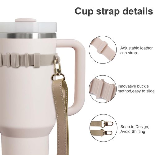 Water Bottle Holder, Water Bottle Sling with Adjustable Shoulder Strap fits for Stanley Quencher H2.0 40oz 30oz Tumbler with Handle, for Stanley Cup Water Bottle Sports Gym Camping Walking(Beige)