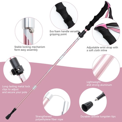 BISINNA Hiking Poles Collapsible Trekking Poles Aluminum Alloy Hiking Sticks 2 pc Lightweight Adjustable Folding Stick for Wowen Men Walking Sticks with Quick Lock System