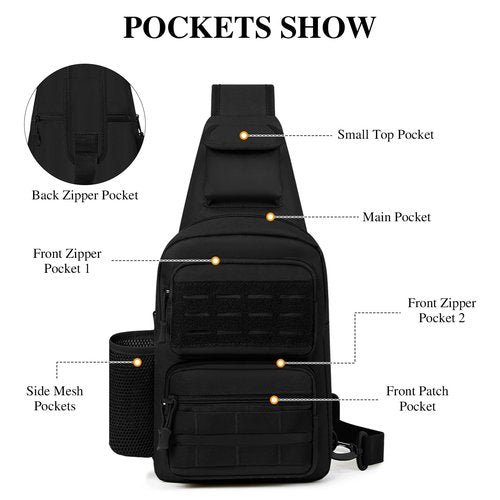 BAIGIO Tactical EDC Sling Bag Military One Strap Shoulder Backpack Molle Range Bags Chest Pack (#01-Black)