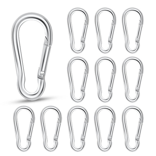 12 Pack Spring Snap Hook Heavy Duty Snap Carabiner Clip for Outdoor Camping Hiking Fishing Traveling Swing Hammock Set 2 Inch Snap Hooks for Gym Quick Link Keychain Carabiners Spring Clips (Silver)