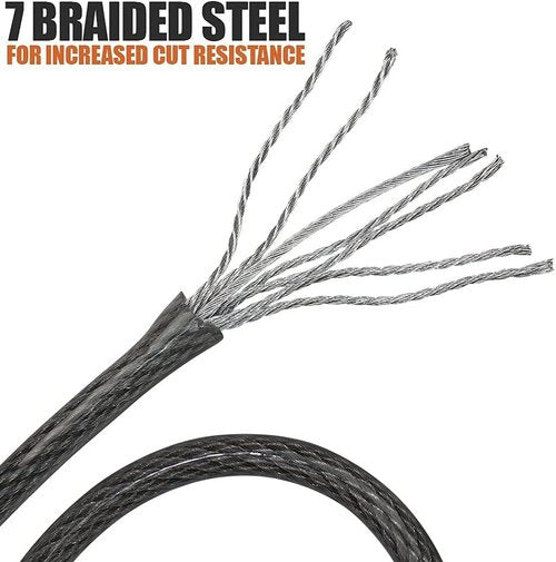 BV 4FT Heavy-Duty Security Cable Lock with Loops – Extra Thick 10mm (3/8") Braided Steel, Cut-Resistant & Weatherproof Wire Cable for Padlock, Gate, Bike, Motorcycle & Outdoor Equipment