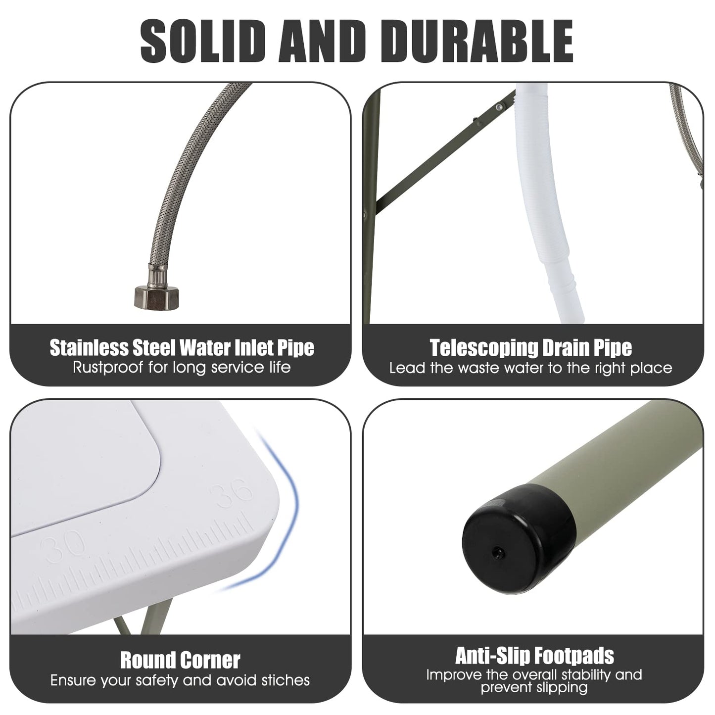 Julimoon Folding Fish Cleaning Table, Portable Camping Table w/ 2 Sinks, 360° Rotatable Faucet, Heavy Duty Camping Sink Station w/Hose Hook Up, Outdoor Fillet Picnic Table for Camping, Beach, White