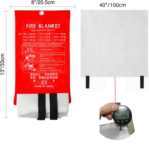 SHJYKRU Fire Blanket 40"x40" - Reusable Emergency Fire Suppression for Kitchen, Grill, Home, Camping,Car,Fireplace, School, BBQ & Office (1 Pack)