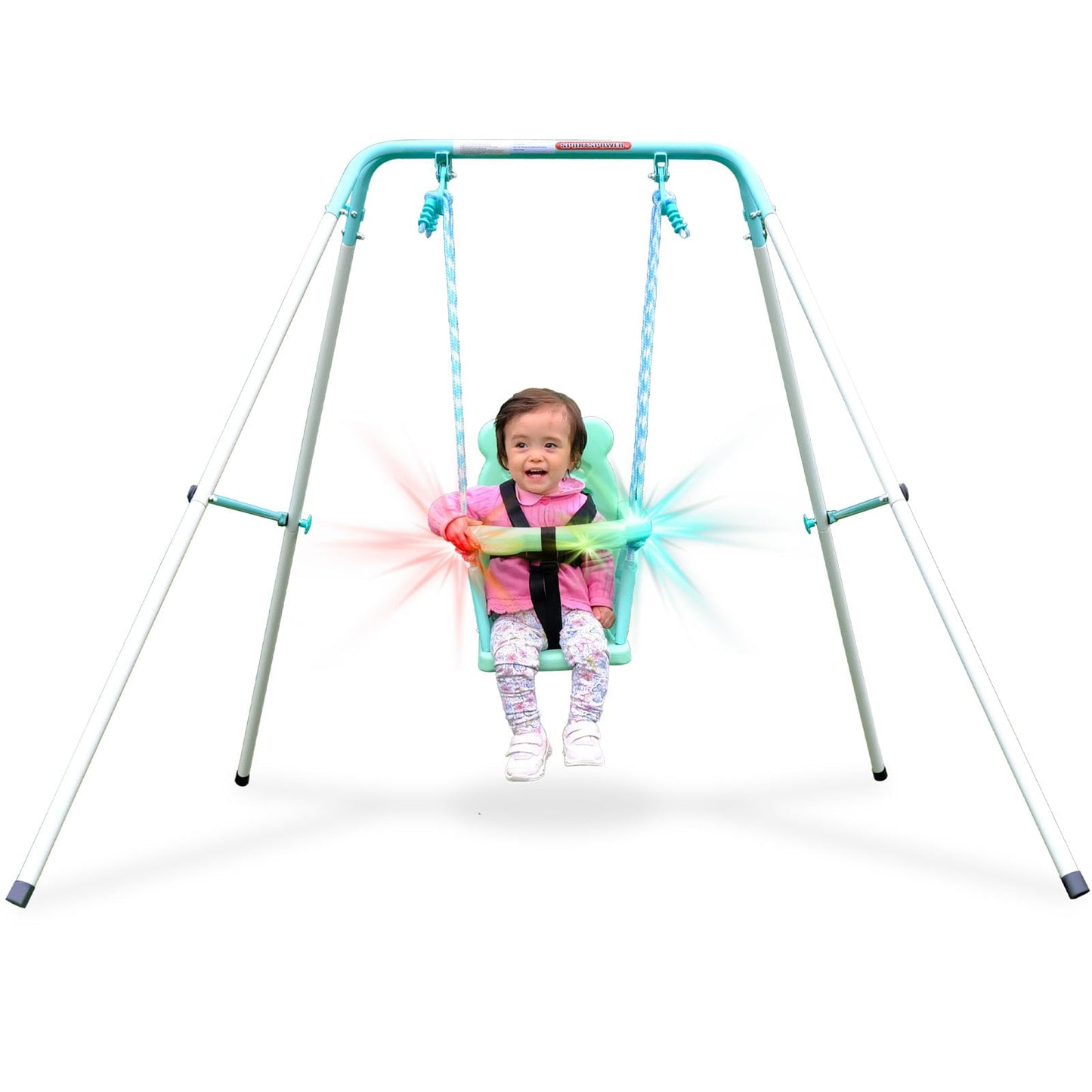 Sportspower My 1st Light-UpToddler Swing - Heavy-Duty Baby Indoor/Outdoor Swing Set with Safety Harness, Light Green, 59" L x 58" W x 49" H