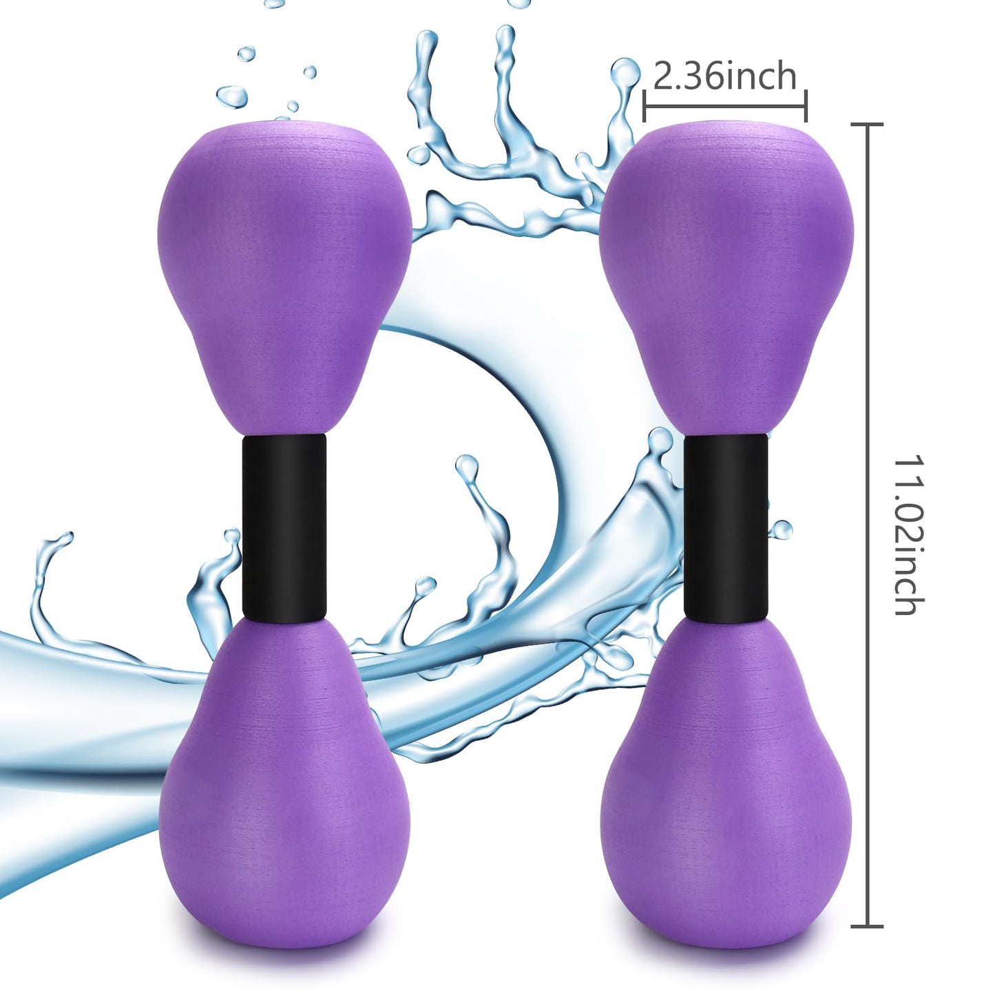 Aquatic Dumbells,2Pcs Foam Water Weights Aerobic Exercise Fitness Equipment Dumbbells, Pool Resistance Swimming Training for Adults/Kids/Men/Women Weight Loss, Beginner Swimming Training, Purple