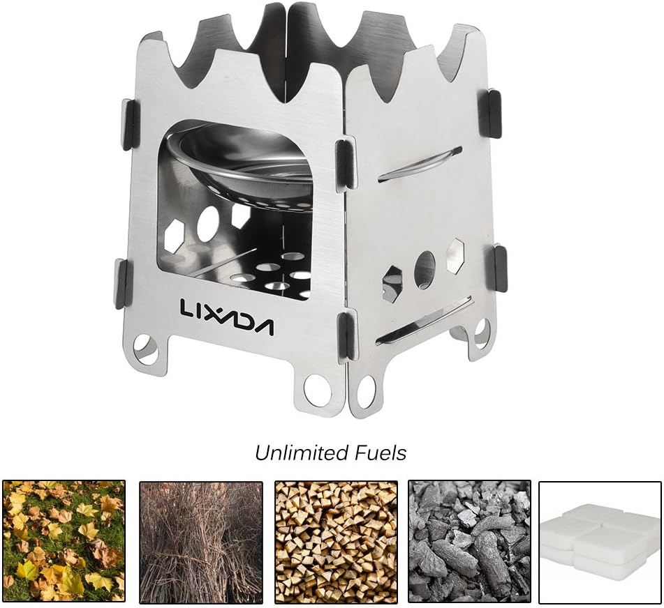 Lixada Camping Wood Stove Folding Lightweight Stainless Steel Wood Burning Stove Portable Backpacking Alcohol Stove for Outdoor Camping Hiking Picnic BBQ Picnic Hunting