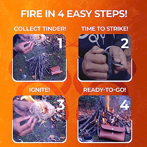Hand-Forged Carbon Steel Fire Kit with English Flint - Coyote Brown Leather Pouch