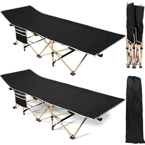 Wenqik 2 Pack 450lbs Max Load Camping Cot for Adults with Carry Bag Portable Folding Outdoor Sleeping Cot Heavy Duty Bed for Traveling Camp Military Office Nap Beach Home Lounging(Black)
