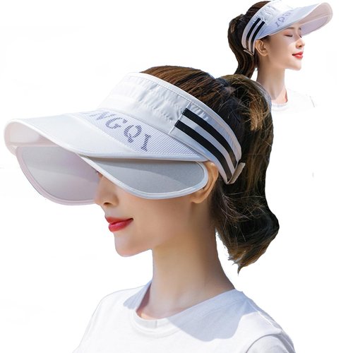 Peicees Sun Visor Hat with Wide Brim for Women Sun Protection Cap for Golf Tennis Beach Running Hiking Fishing Gardening White