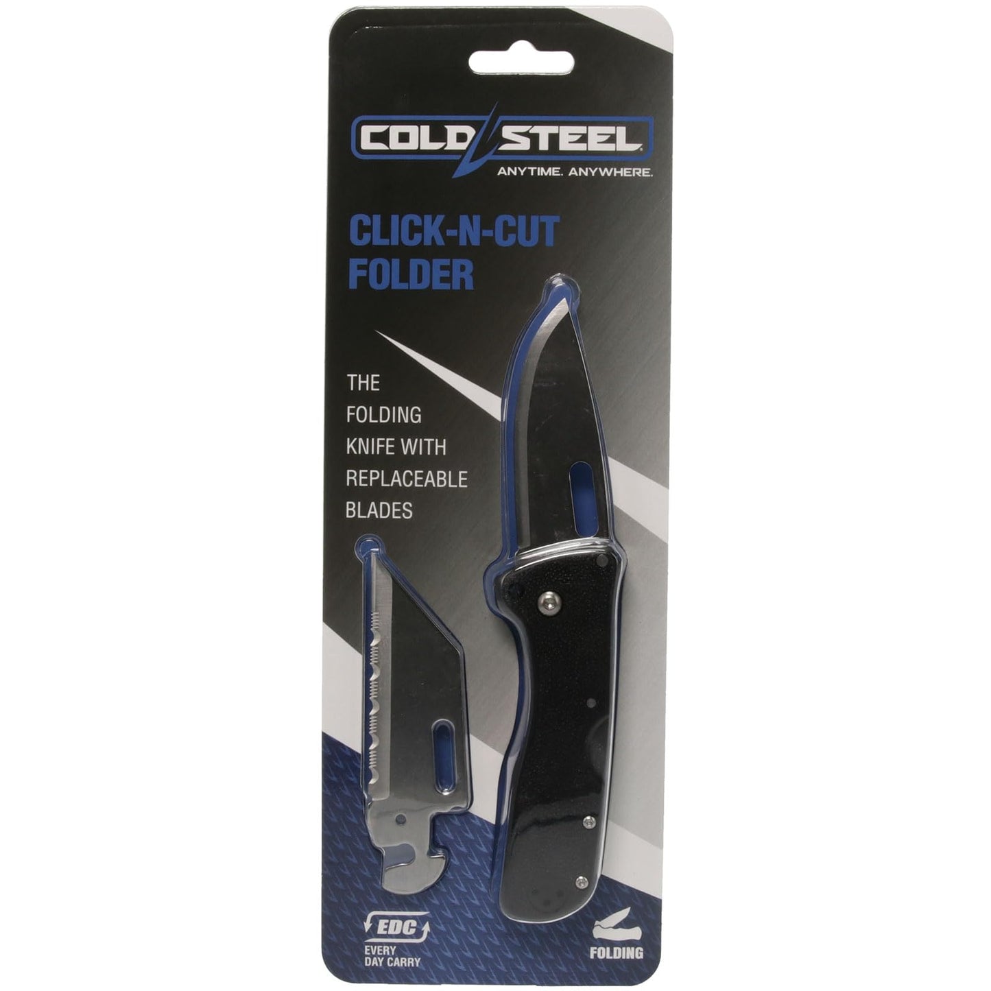 Cold Steel Click N Cut Folder Durable Hunting & Hiking Steel 5 Oz Compact 7" Long Folding Knife with Strong Lock & 2 Interchangeable Blades - Blister Package