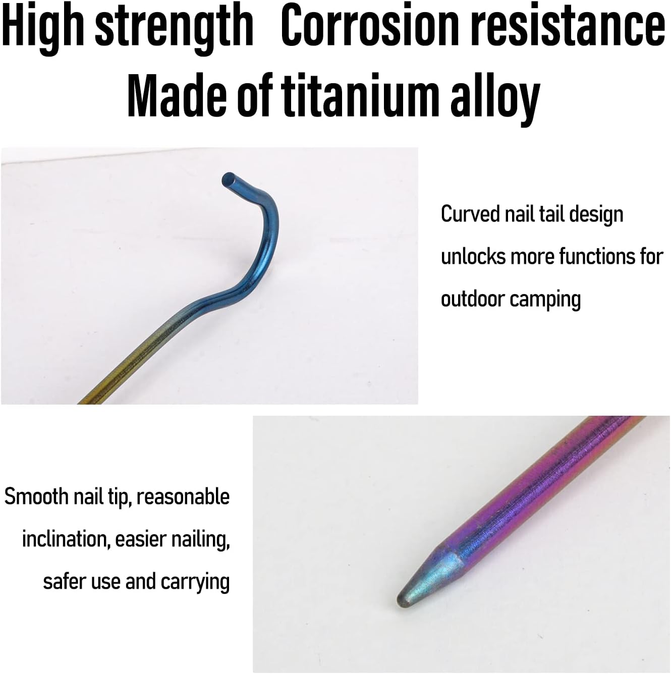 TiTo Titanium Shepherd Hook Tent Stakes Tent Pegs Tent Stakes Dia 3.5mm and Length 165mm About 8.2G.(6-Pack) (Rainbow Color)