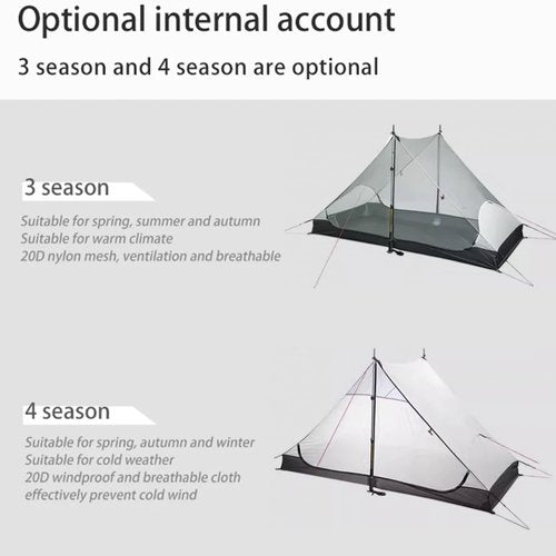 MOXIHIKE 3FULGEAR Lanshan 2 Tent 2 Person Ultralight Camping Tent, 3/4 Season Professional 15D Silnylon Rodless Tent for Camping, Climbing, Hiking (Green 3 Season)