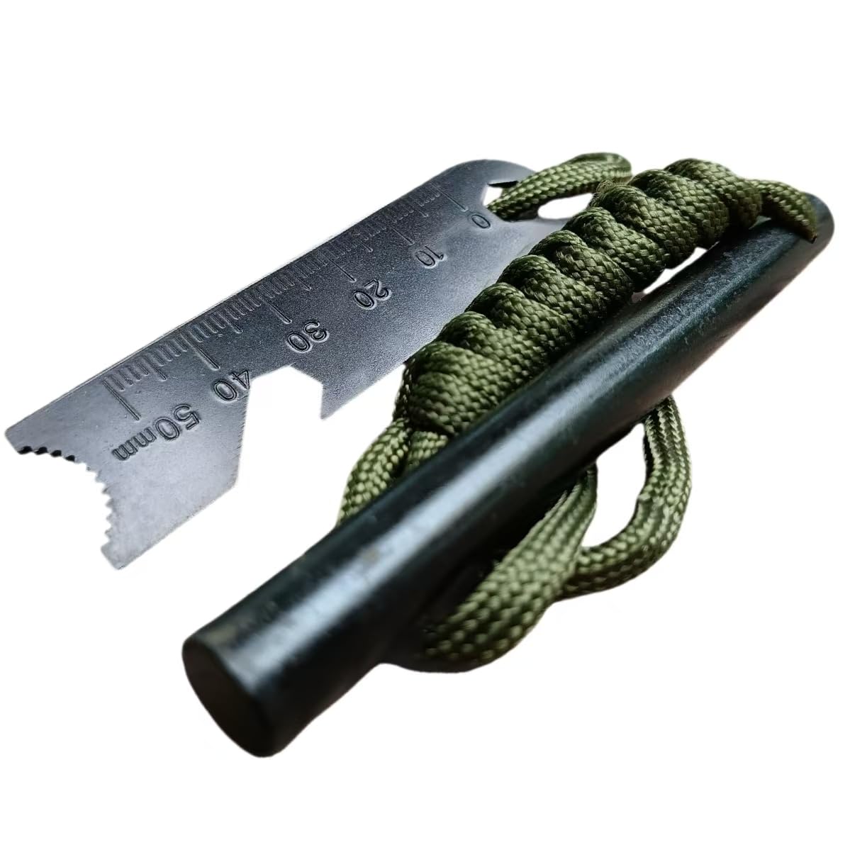 Ferro Rod Outdoor Survival Tire Fire Starter Carabiner Clip Used Bottle Opener, Ruler, Saw