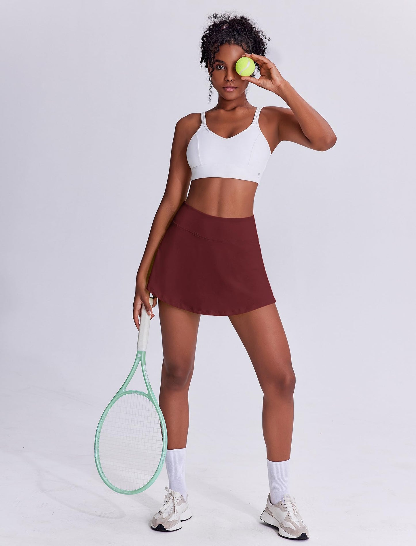 PINSPARK Skorts for Woman High Waisted Tennis Skirt Lightweight Golf Skirts with Pockets Flowy Pickleball Skirt Stretchy Athletic Skorts, Red Merlot XX-Large