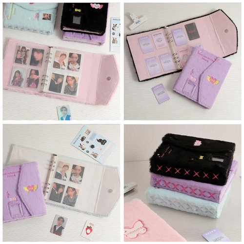 OLizee Plush Kpop Photocard Binder with 30 Pages Transparent Inner Album Holder Book Organizer for Fans - Purple