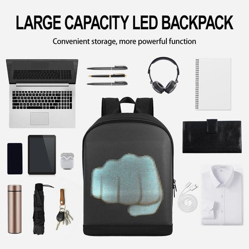 YOLOLAND LED Color Screen Customizable photo/icon Backpack,Water-Resistant Travel Bag with USB Port and Comfortable Padding