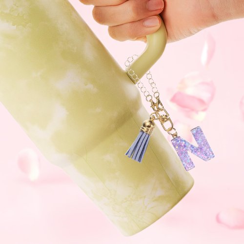 PATIKIL Letter Charm Accessories for Stanley Tumbler Cup, Letter A Keychain Handle Charm Cute Initial Letter with Tassel for Women Tumbler Cup Handle, Purple