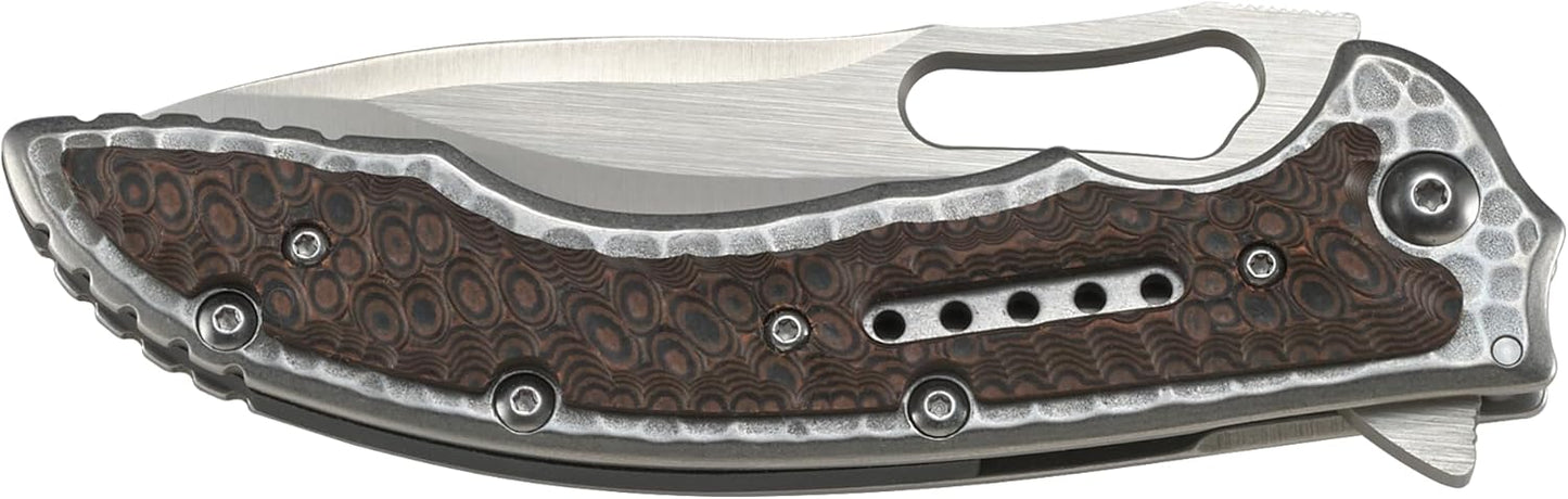 CRKT Fossil Folding Pocket Knife: Compact Stainless Steel Plain Edge EDC Folder with Frame Lock, Everyday Carry Knife, Satin Blade Finish 5460, Brown