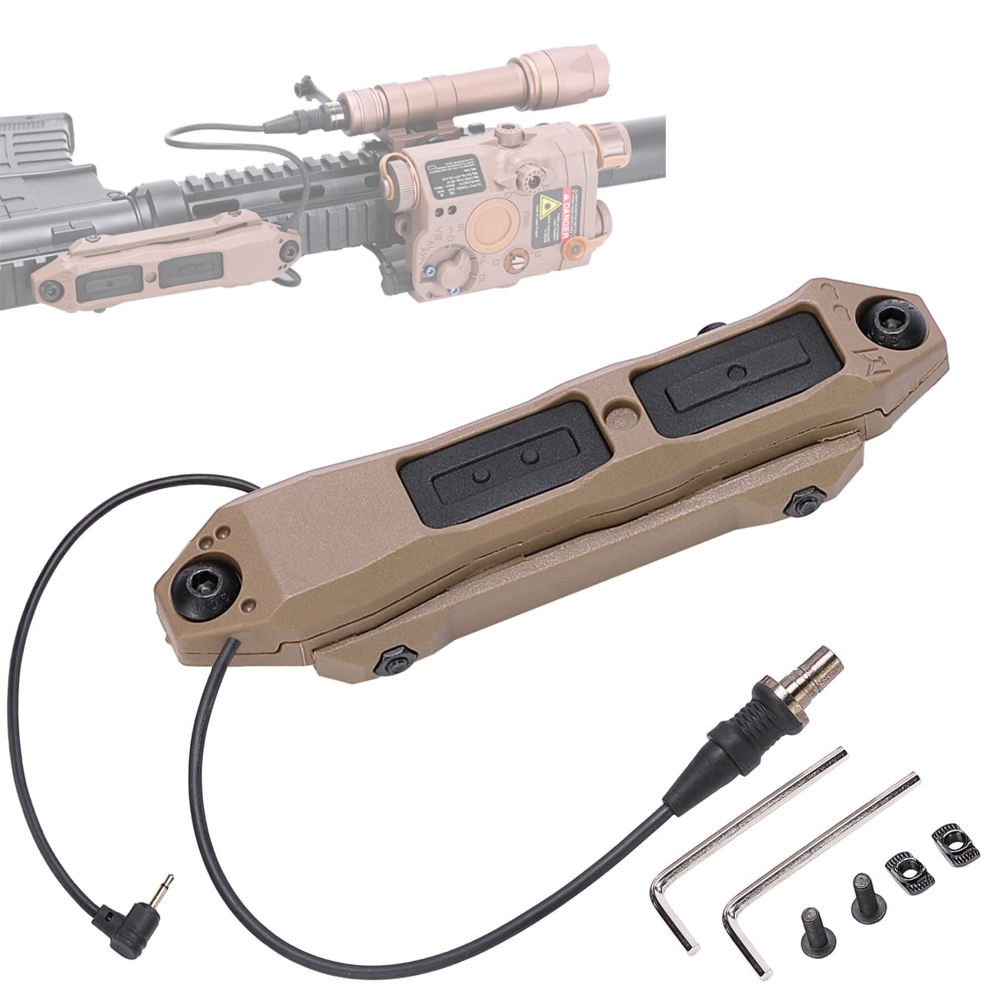 Fineonly Dual Remote Flashlight Pressure Switch Tactical Light Switch Augmented Tape Switch with Tactical Light Plug and 2.5mm Plug Compatible with M300 M600 PEQ15 Series Tactical Lights