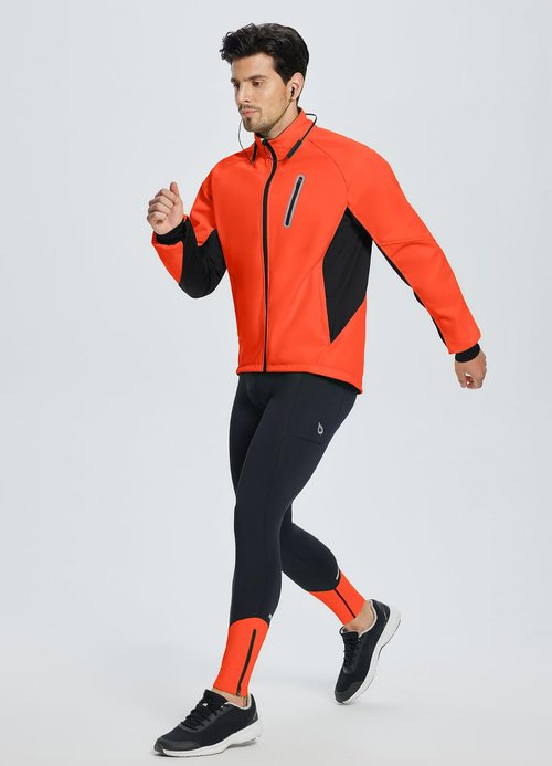baleaf Men's Winter Cycling Jackets Water Resistant Thermal Running Softshell Jacket Warm Cold Weather Pockets Orange 2XL
