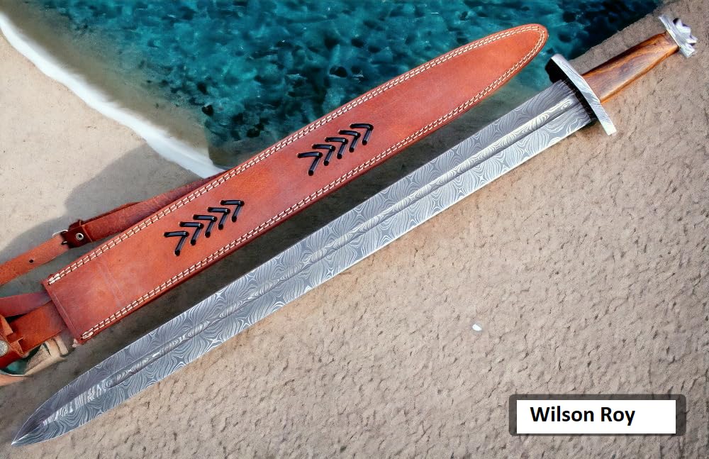 Wilson Roy Custom Damascus Steel Celtic Gladious Sword - 32" Long Dagger for Camping