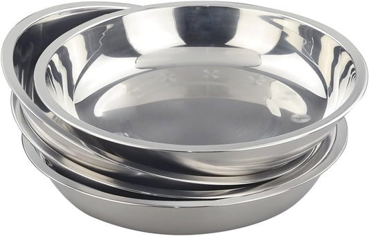 Morcte Stainless Steel Round Plates Dish Set for Dinner Plate, Outdoor Camping, BBQ, Set of 4