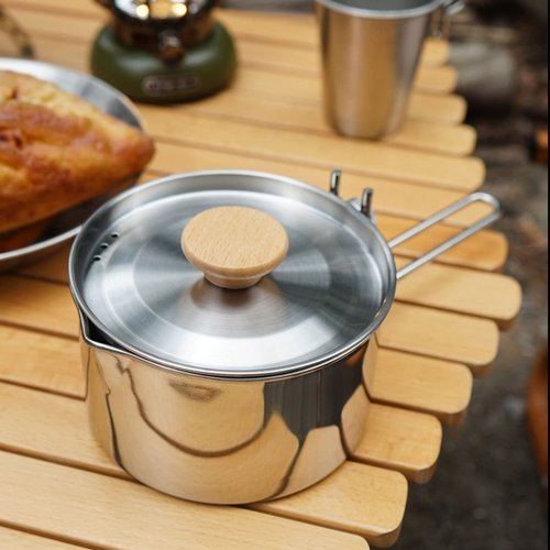 Topyond 1L Stainless Steel Portable Camping Cookware Pot, Foldable Handle, Hiking Backpacking Picnic Gear, Bushcraft Cooking