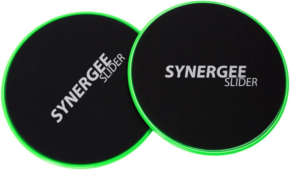Synergee Core Sliders. Dual Sided Use on Carpet or Hardwood Floors. Abdominal Exercise Equipment