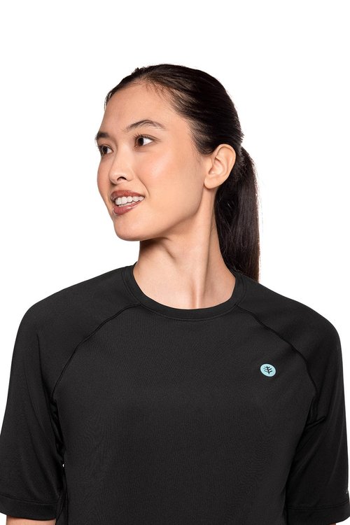 Coolibar UPF 50+ Women's Devi Short Sleeve Fitness T-Shirt - Sun Protective (X-Small- Black)