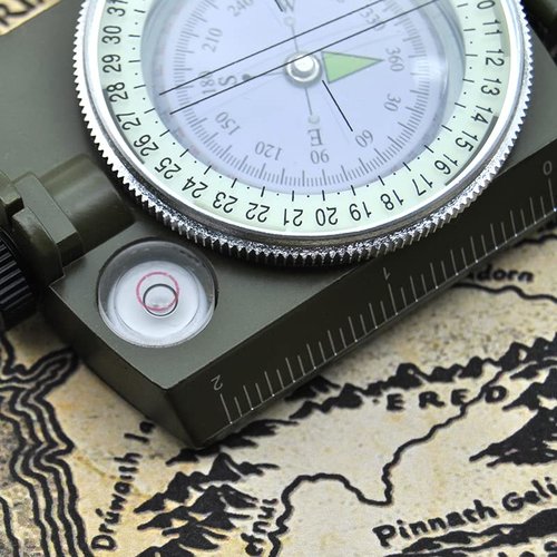 Military Lensatic Sighting Compass Waterproof and Shakeproof with Map Measurer Distance Calculator, Pouch for Camping, Hiking (Army Green)