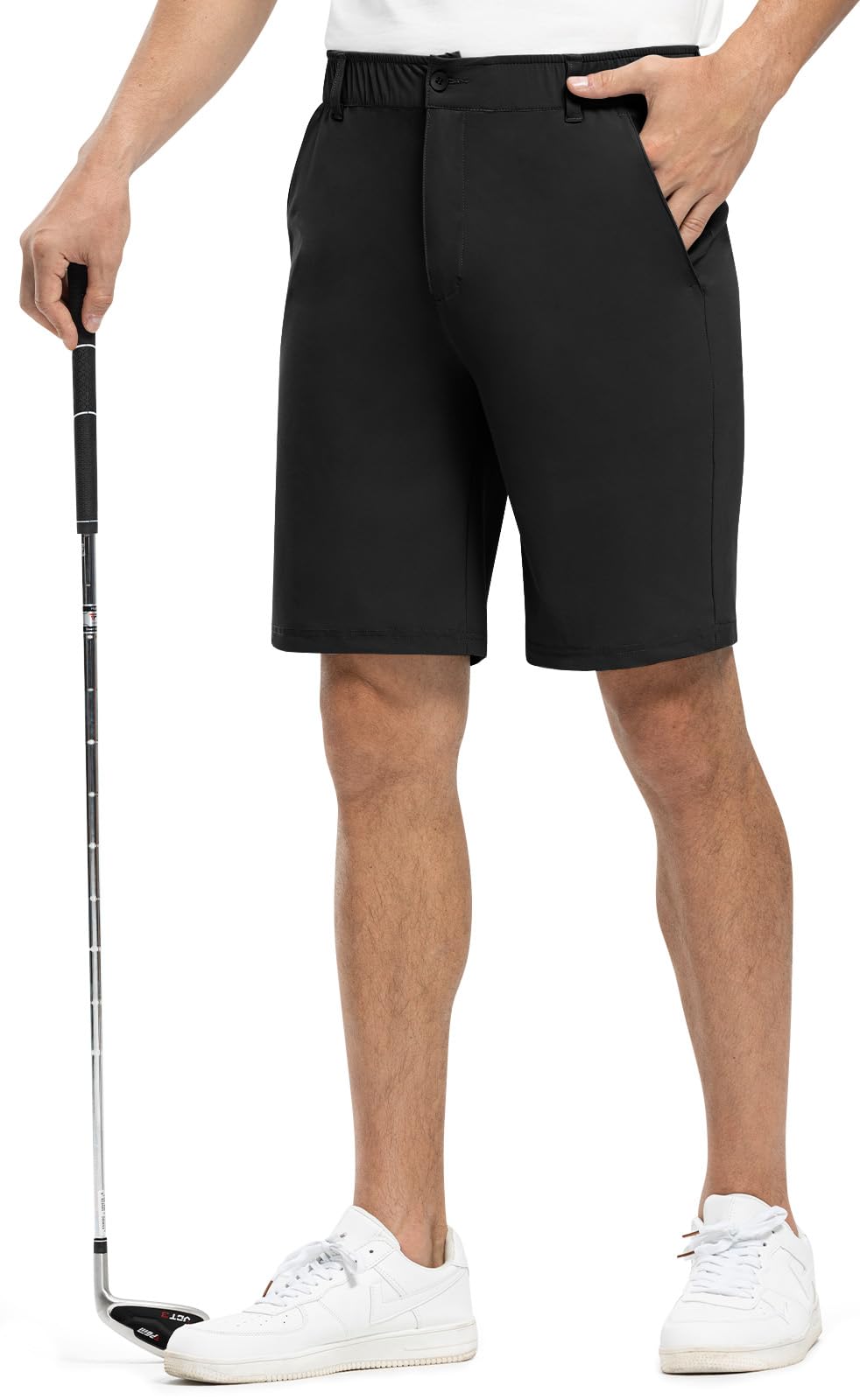 Rdruko Men's Golf Shorts Stretch Quick Dry 9" Work Casual Shorts with 5 Pockets(Black, US 40)