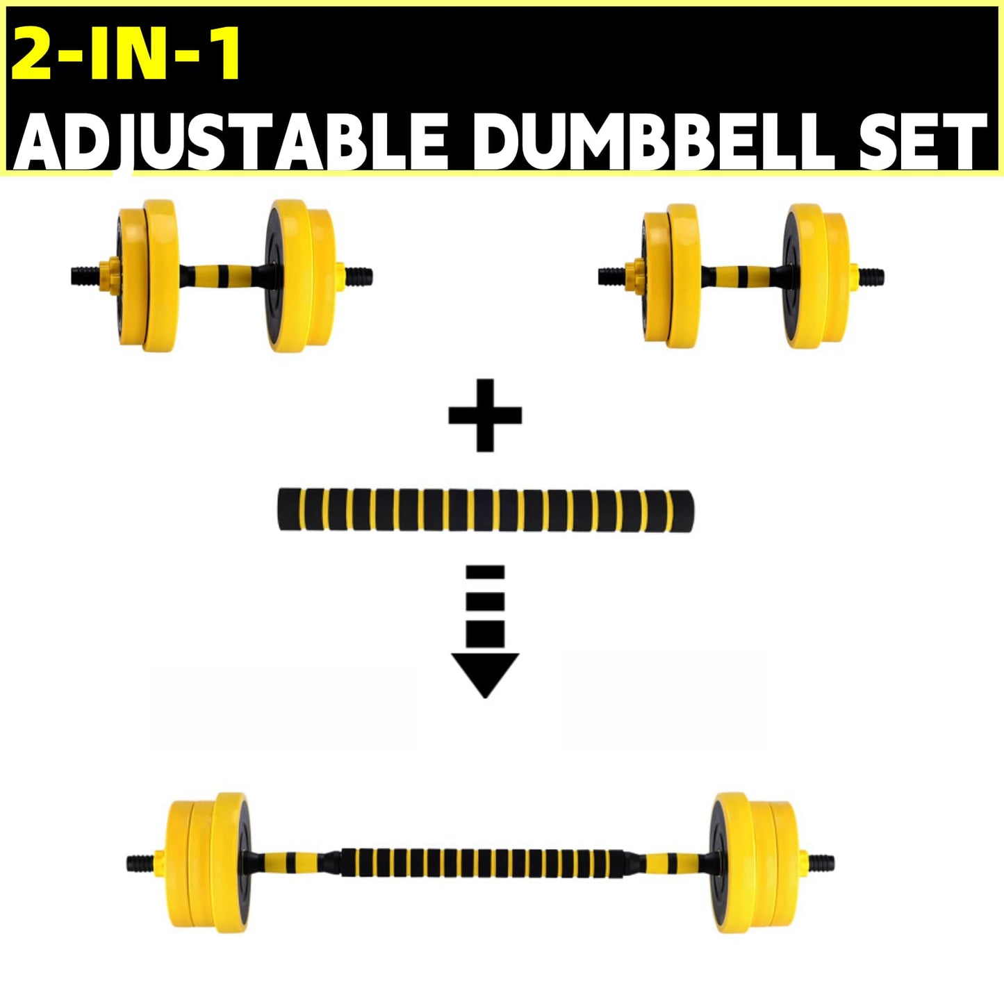 Adjustable Weights Set for Home Gym, 44 Lb 2-In-1 Adjustable Dumbbell Set with Foam Handles, Yellow