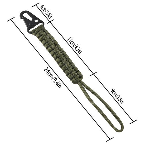 ZZLZX 2PCS Paracord Braided Lanyard 9 inch Backpack Keychain Survival Belt Climbing Lanyard Suitable for Camping Fishing Hunting Outdoors (Black Military Green)
