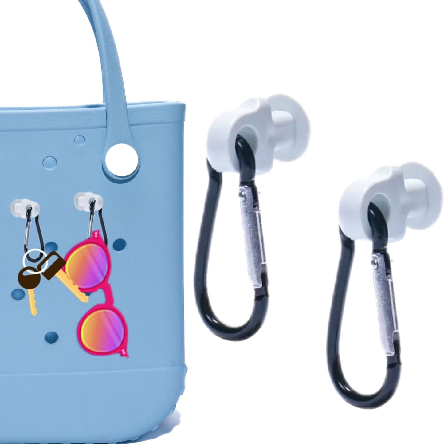 Generic 2Pcs Hooks Set Compatible for Bogg Bag, Insert Carabiner Key Chain Holder Charms for Bogg Bags, Compatible for Small & Large Beach Bags, Organize Valuables Accessories for Bogg Bags-White