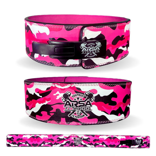 Arsa Fitness 10MM Competition Weightlifting Lever Belt for Men & Women, Powerlifting, Bodybuilding, & Strength Training - Camoflage Series (Pink Camo, X-Small)