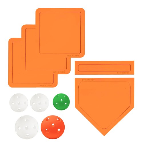 PRAOUTSAD Throw Down Rubber Baseball Bases - 11" Plastic Softball Set for Plastic Batting Practice Baseballs - Home Plate for Whiffle Balls - Baseball Training Equipment