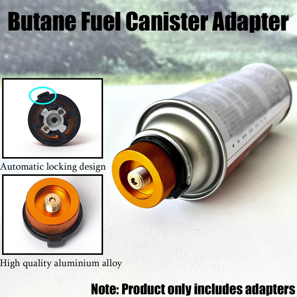 2PCS Butane Fuel Canister Adapter Butane Canister Nozzle Input Camping Stove Adapter Golden Camp Fuel Refill Adapter Propane to Butane Adapter for Camping Hiking Fishing