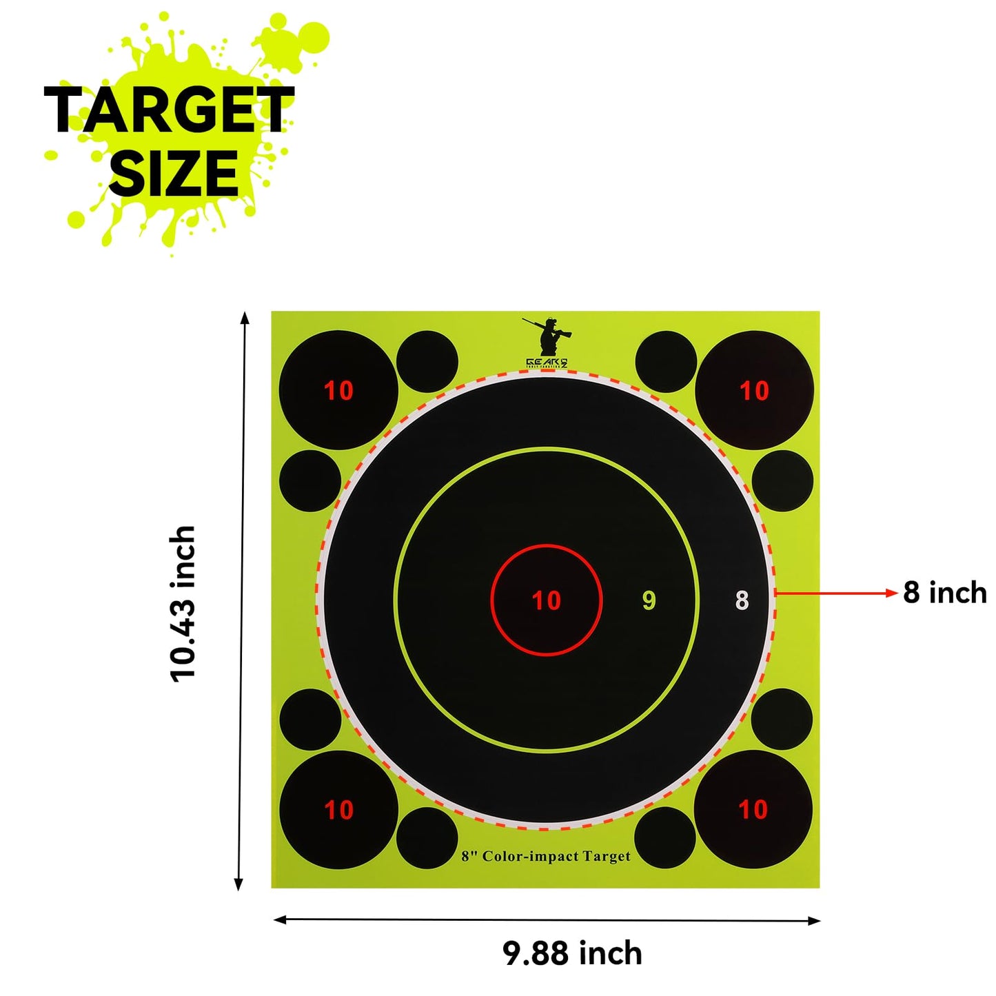 GearOZ 3 Colors Splatter Shooting Target Paper, 30 Sheets 8" Instant Shoot See Target with Red Bullseye, Self Adhesive Paper for Shooting Range & Practice, Airsoft, Pellet Gun, Rifles, BB Gun